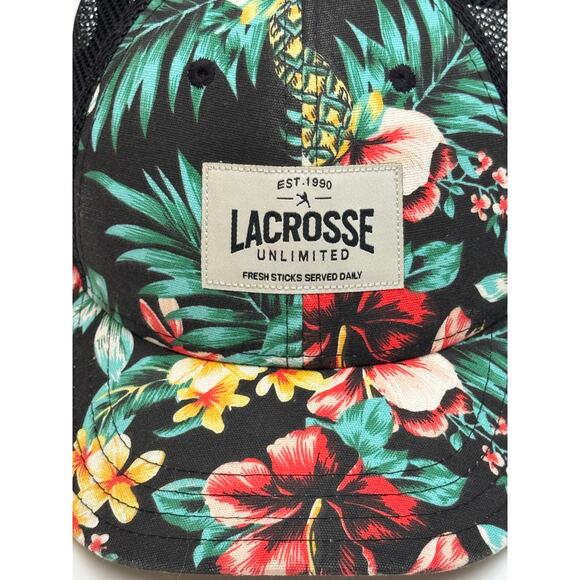 Lacrosse Unlimited · EST 1990 · Trucker Hat · Mesh Snapback · Floral Hawaiian - Picture 2 of 6